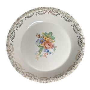 Vtg Nasco Roses of Victory Pastel Floral 22K Gold Trim Oven Proof Pie Dish Plate